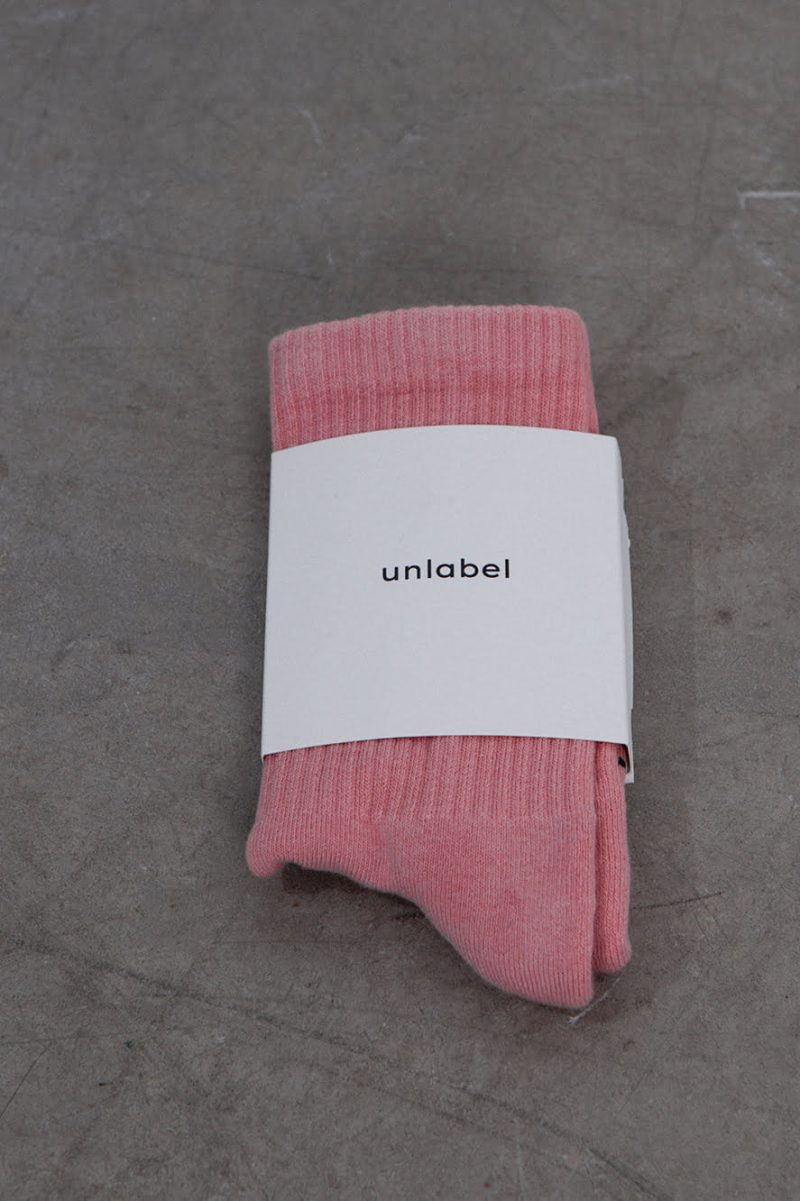 pink sport socks with logo | unlabel clothing. sporty soft crew  socks with logo on sole and calf