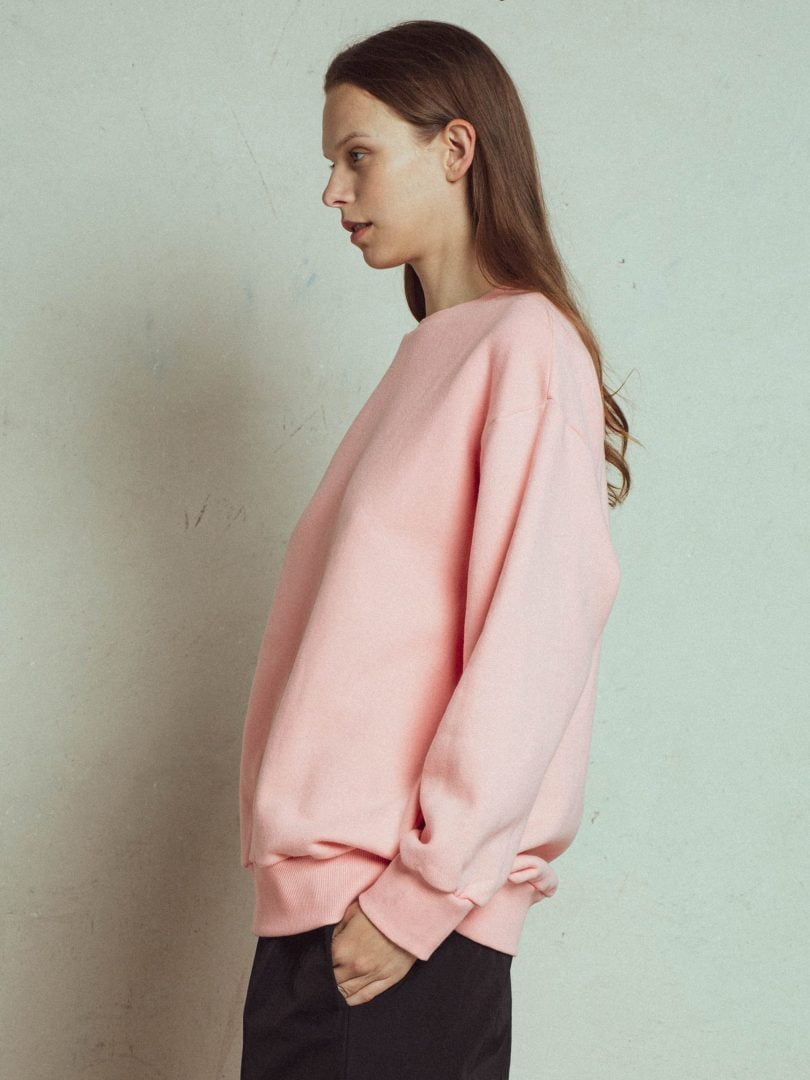 unlabel oversize, round neck pink sweater, hip length, european soft fleece fabric