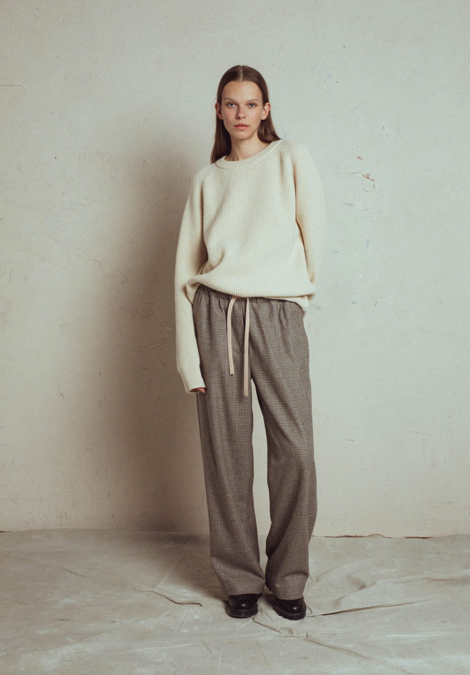 wide wool pants neon with elastic waist, italian fabric 100% wool, loose straight fit, wide trousers, elastic waistband with strap, with side pockets
