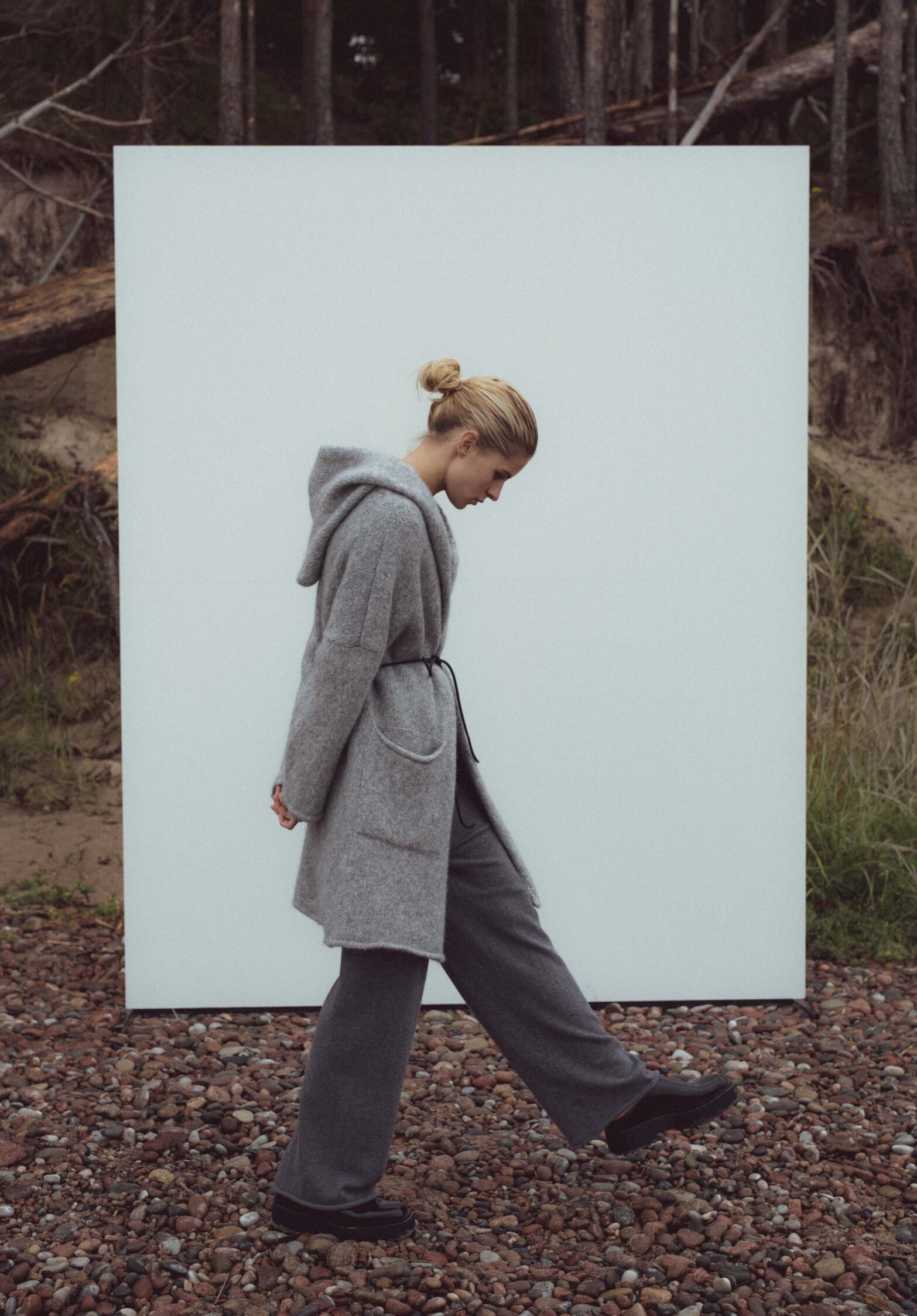 uranus hooded cardigan grey melange | unlabel fw 23/24