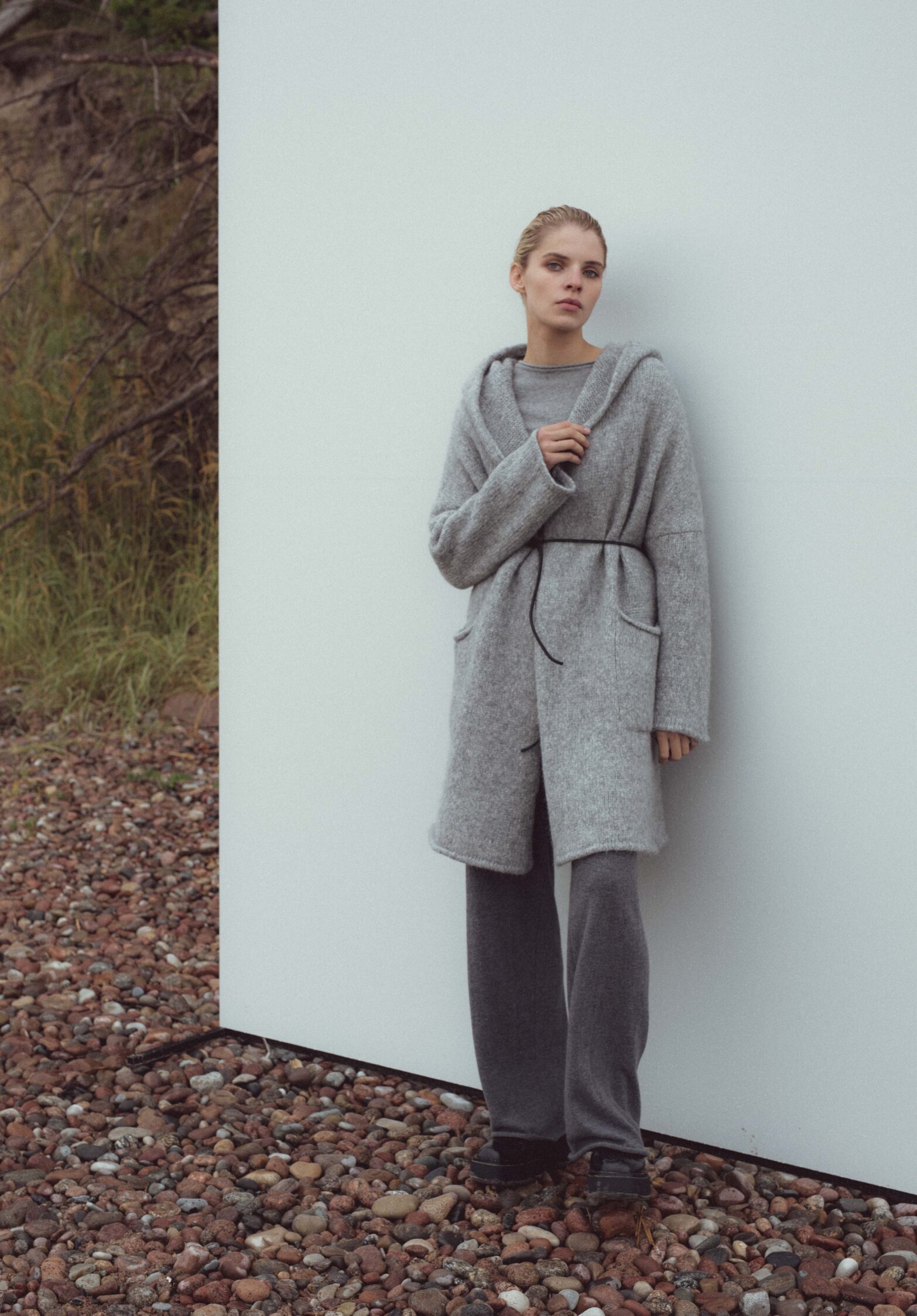 uranus hooded cardigan grey melange | unlabel fw 23/24