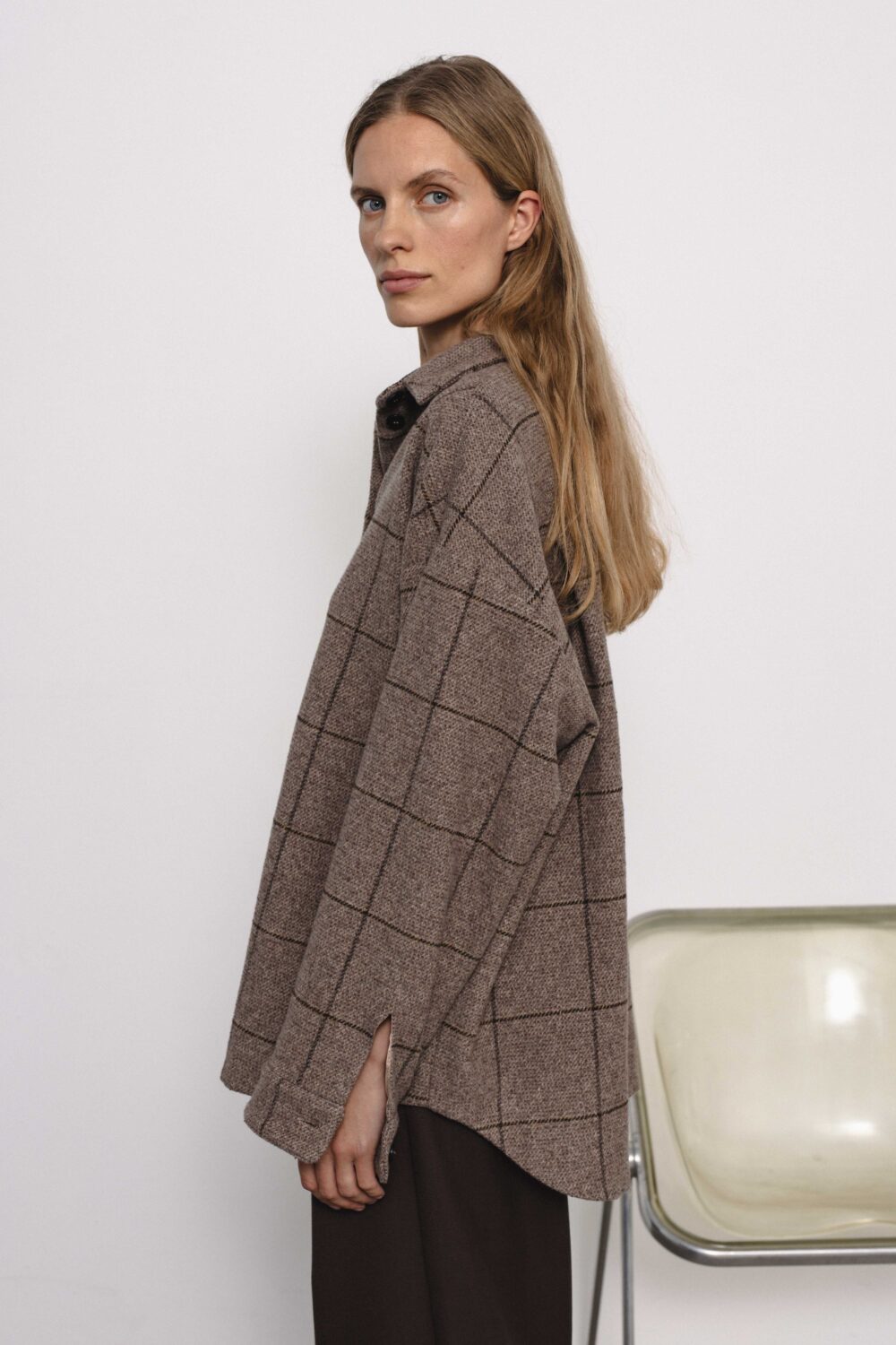 Women's clothing fashion. Bria1 shirt from unlabel f/w 25'26 collection. Minimalist style, modern design, premium quality womenswear. Made in Lithuania.