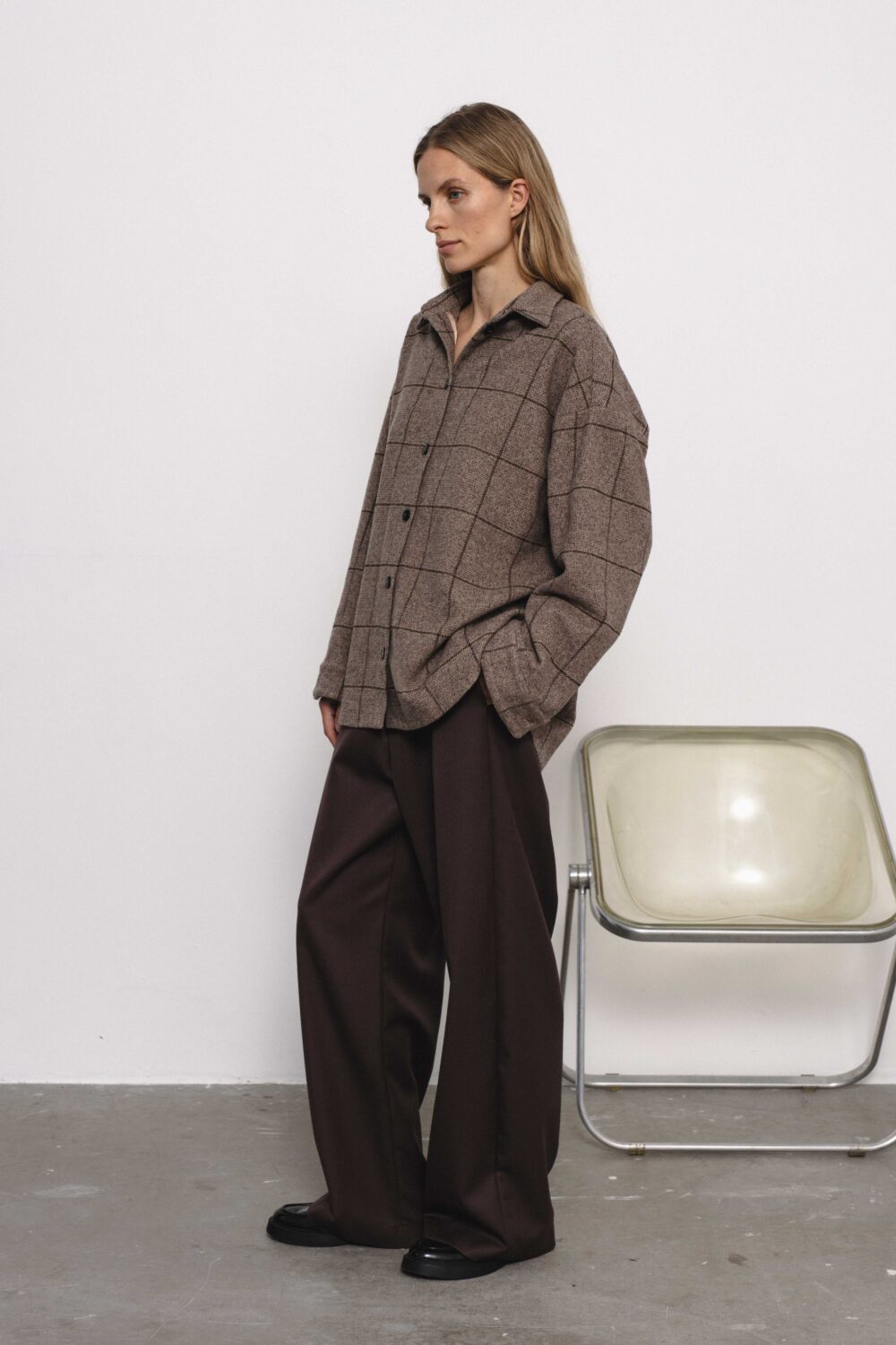 Women's clothing fashion. Bria1 shirt from unlabel f/w 25'26 collection. Minimalist style, modern design, premium quality womenswear. Made in Lithuania.