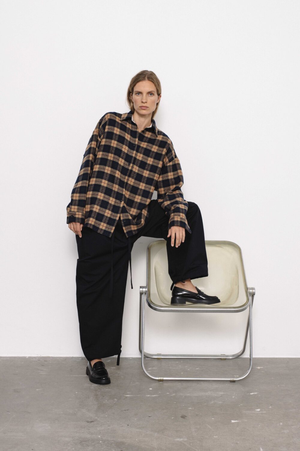 Women's clothing fashion. Bria2 shirt from unlabel f/w 25'26 collection. Minimalist style, modern design, premium quality womenswear. Made in Lithuania.