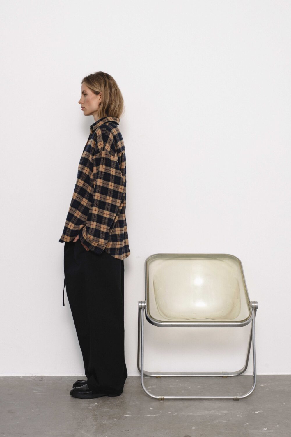 Women's clothing fashion. Bria2 shirt from unlabel f/w 25'26 collection. Minimalist style, modern design, premium quality womenswear. Made in Lithuania.