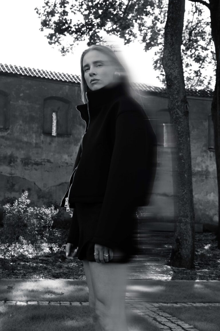 Women's clothing fashion. Dot jacket from unlabel f/w 25'26 collection. Minimalist style, modern design, premium quality womenswear. Made in Lithuania.