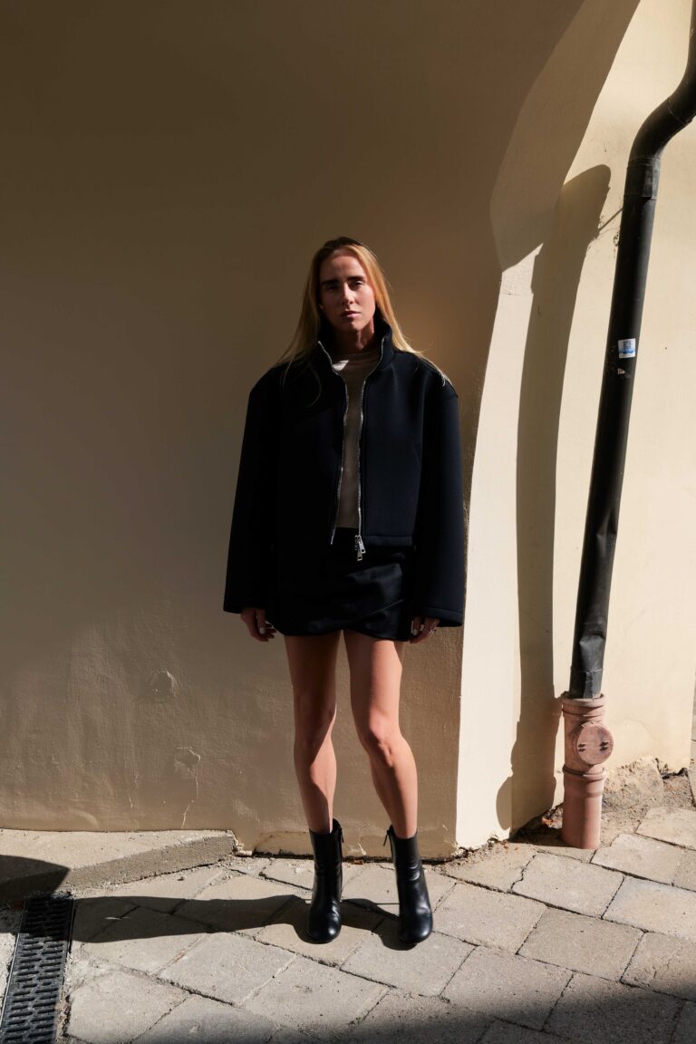 Women's clothing fashion. Dot jacket from unlabel f/w 25'26 collection. Minimalist style, modern design, premium quality womenswear. Made in Lithuania.