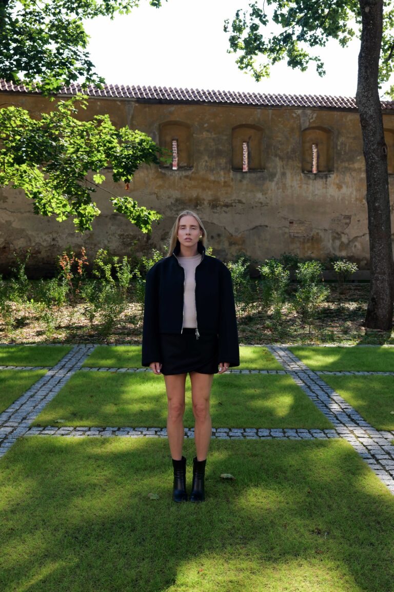 Women's clothing fashion. Dot jacket from unlabel f/w 25'26 collection. Minimalist style, modern design, premium quality womenswear. Made in Lithuania.