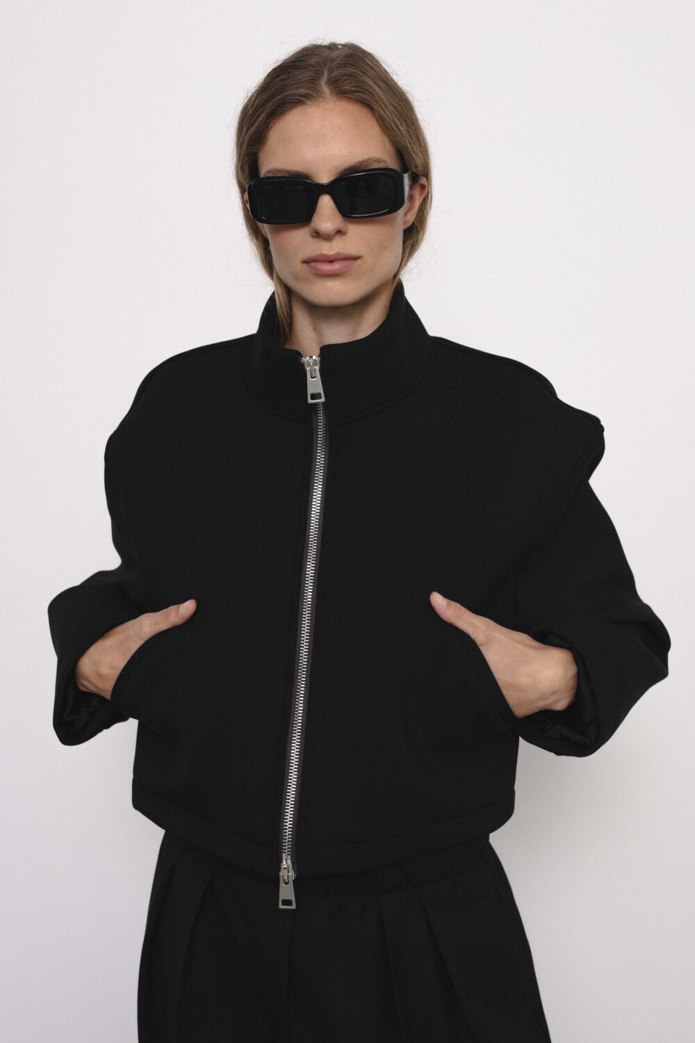 Women's clothing fashion. Dot jacket from unlabel f/w 25'26 collection. Minimalist style, modern design, premium quality womenswear. Made in Lithuania.
