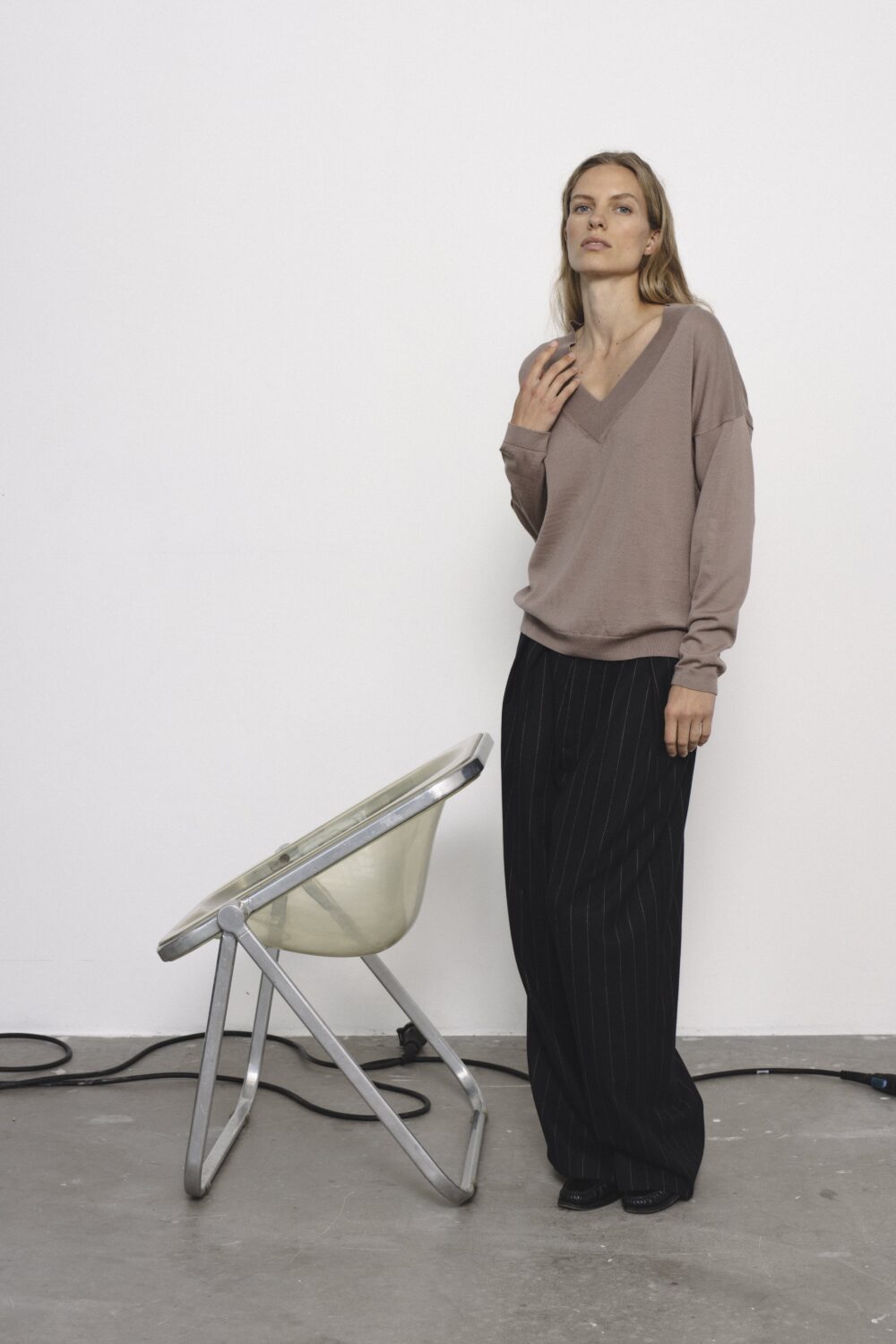 Women's clothing fashion. Sarah1 sweater from unlabel f/w 25'26 collection. Minimalist style, modern design, premium quality womenswear. Made in Lithuania.