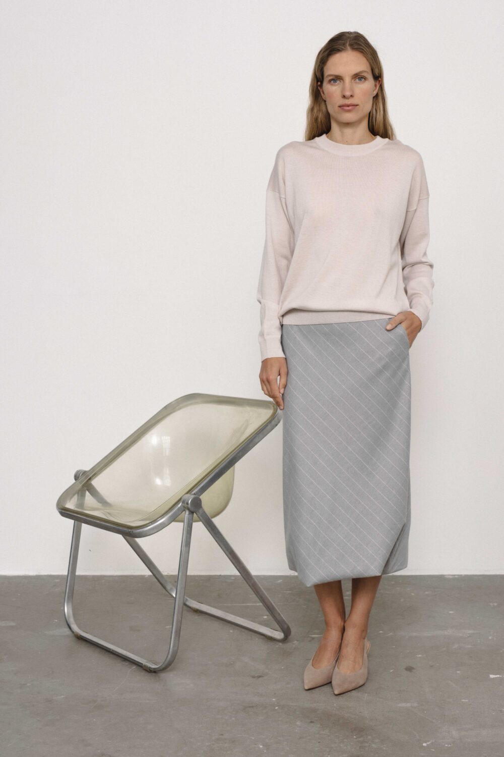 Women's clothing fashion. Viola1 sweater from unlabel f/w 25'26 collection. Minimalist style, modern design, premium quality womenswear. Made in Lithuania.