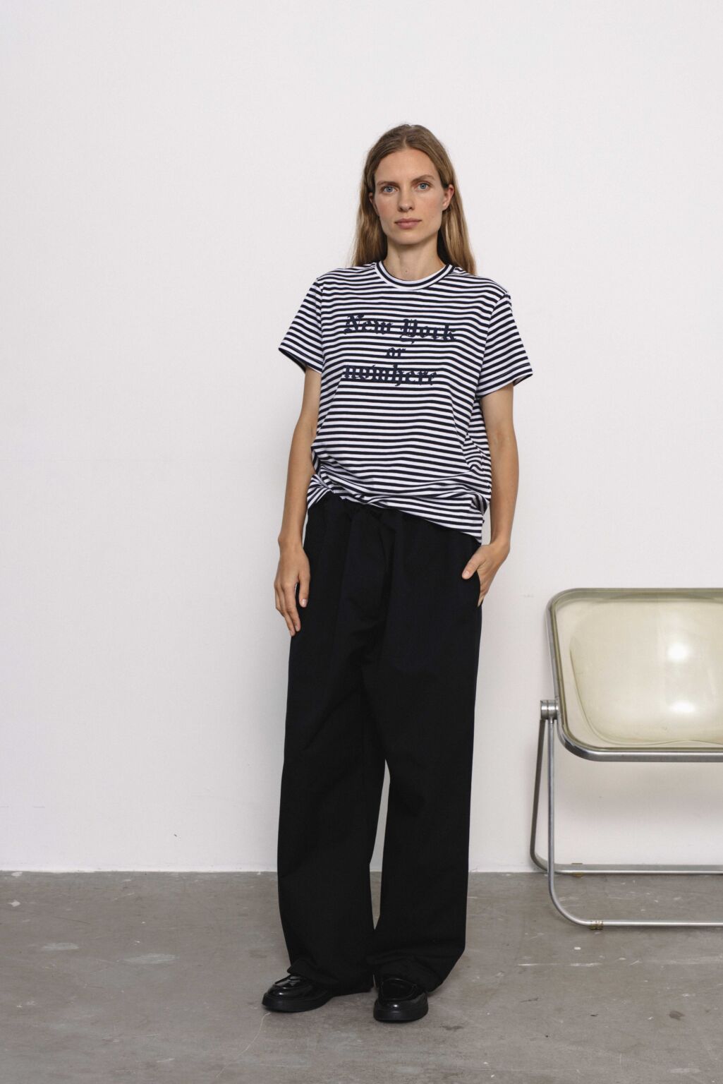Women's clothing fashion. rhode4 t shirt New York or nowhere from unlabel f/w 25'26 collection. Minimalist style, modern design, premium quality womenswear. Made in Lithuania.
