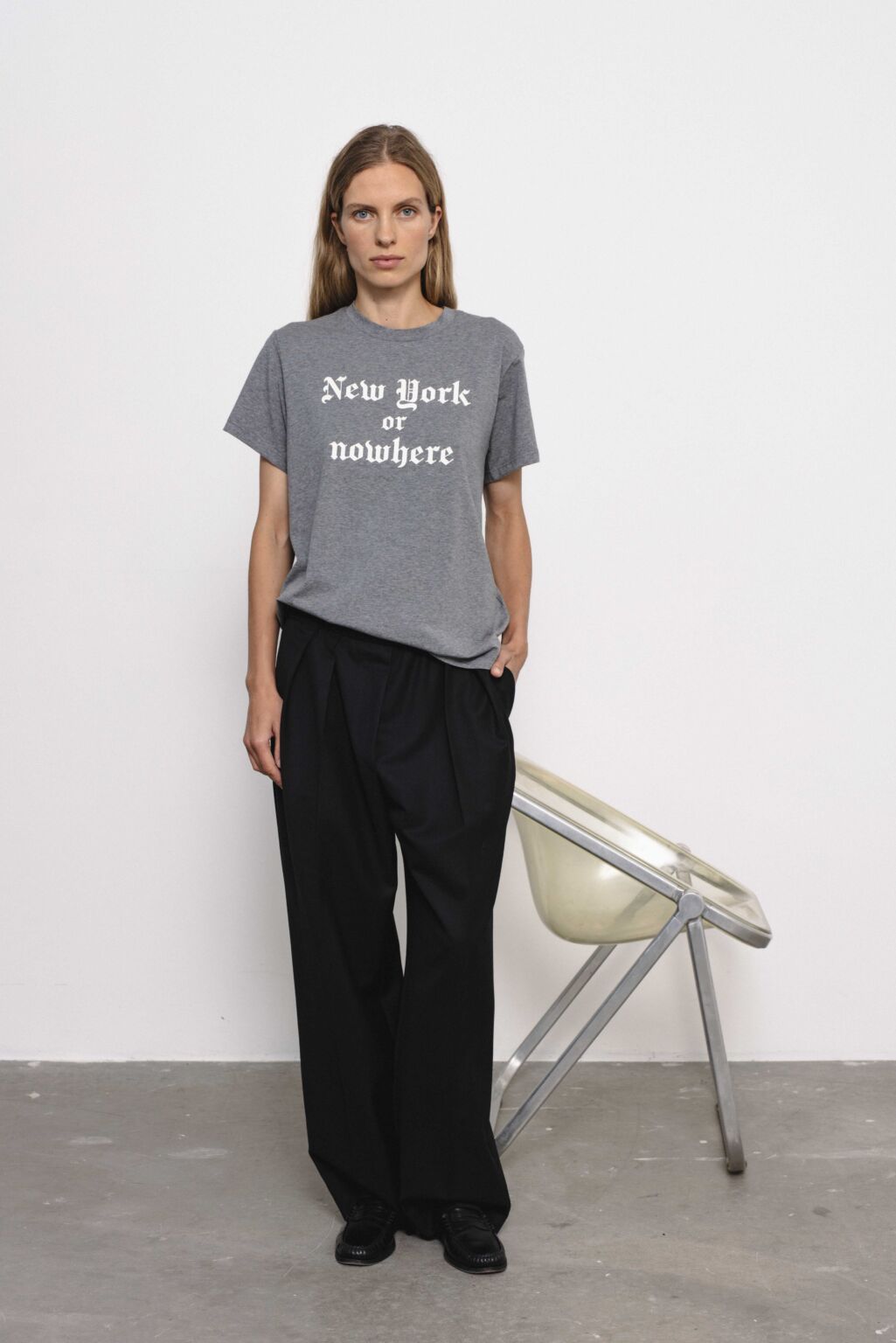 Women's clothing fashion. rhode4 t shirt New York or nowhere from unlabel f/w 25'26 collection. Minimalist style, modern design, premium quality womenswear. Made in Lithuania.