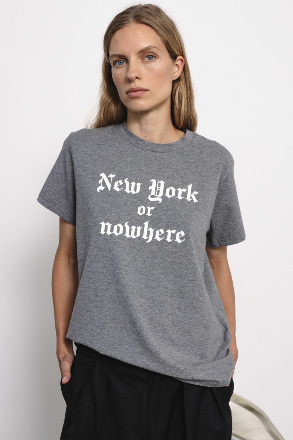 Women's clothing fashion. rhode4 t shirt New York or nowhere from unlabel f/w 25'26 collection. Minimalist style, modern design, premium quality womenswear. Made in Lithuania.