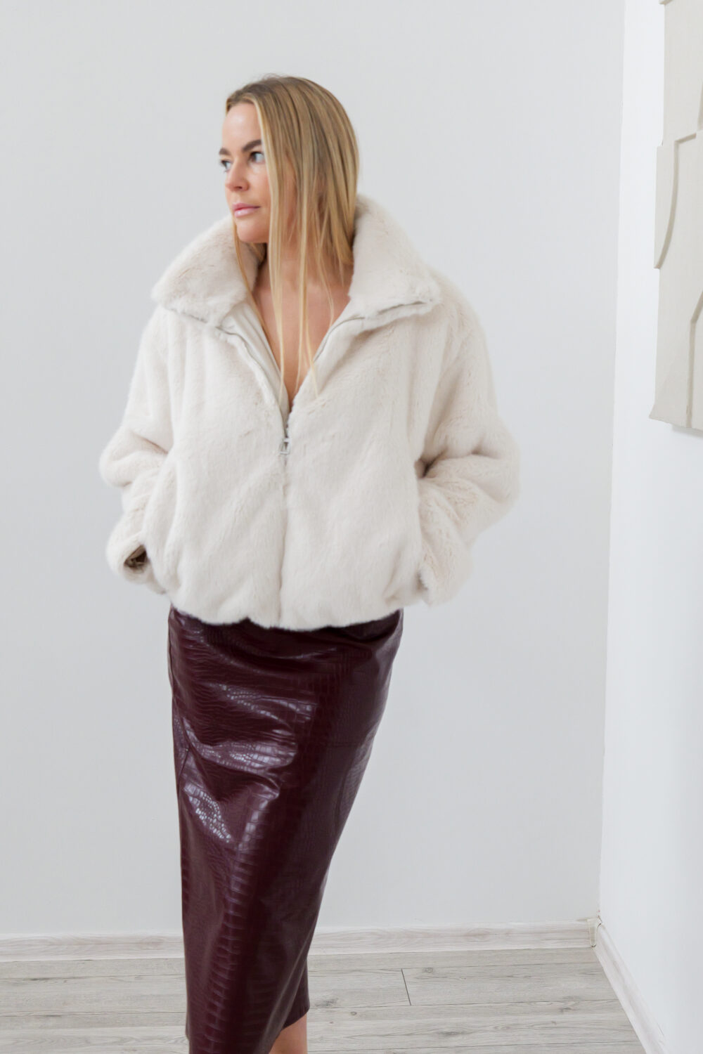 Women's clothing fashion. Pip furcoat from unlabel f/w 25'26 collection. Minimalist style, modern design, premium quality womenswear. Made in Lithuania.