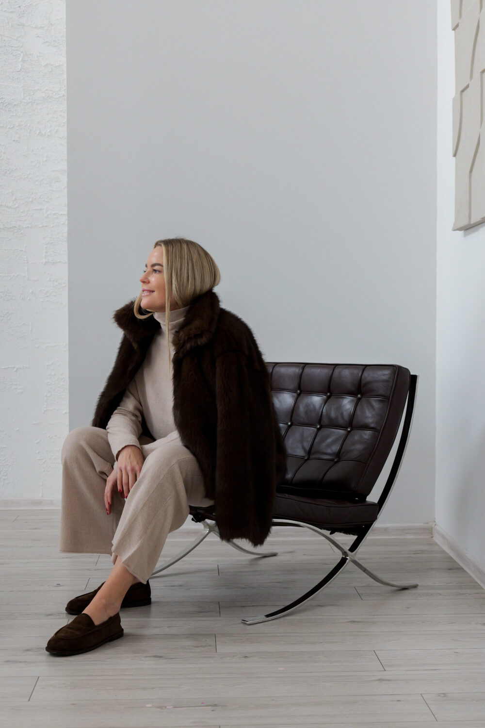 Women's clothing fashion. Pip2 furcoat from unlabel f/w 25'26 collection. Minimalist style, modern design, premium quality womenswear. Made in Lithuania.
