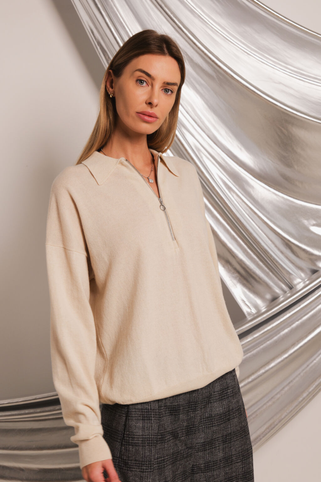 Women's clothing fashion. Willow3 polotopzip from unlabel f/w 25'26 collection. Minimalist style, modern design, premium quality womenswear. Made in Lithuania.