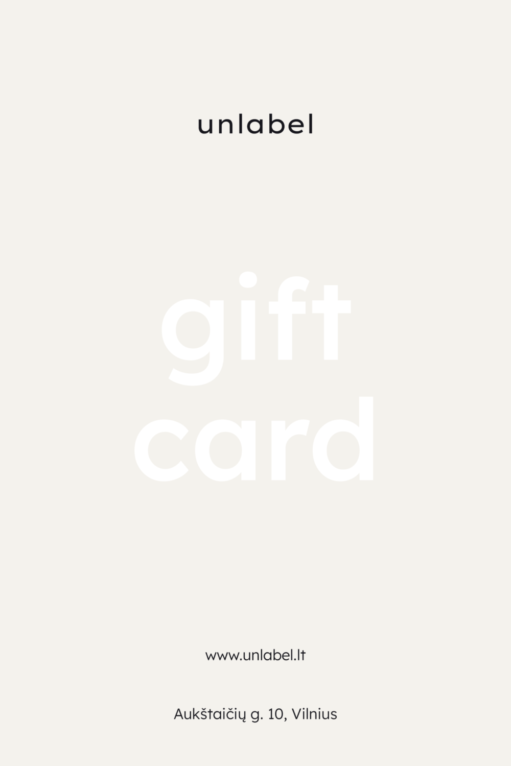 Women's clothing fashion. gift card from unlabel f/w 25'26 collection. Minimalist style, modern design, premium quality womenswear. Made in Lithuania.
