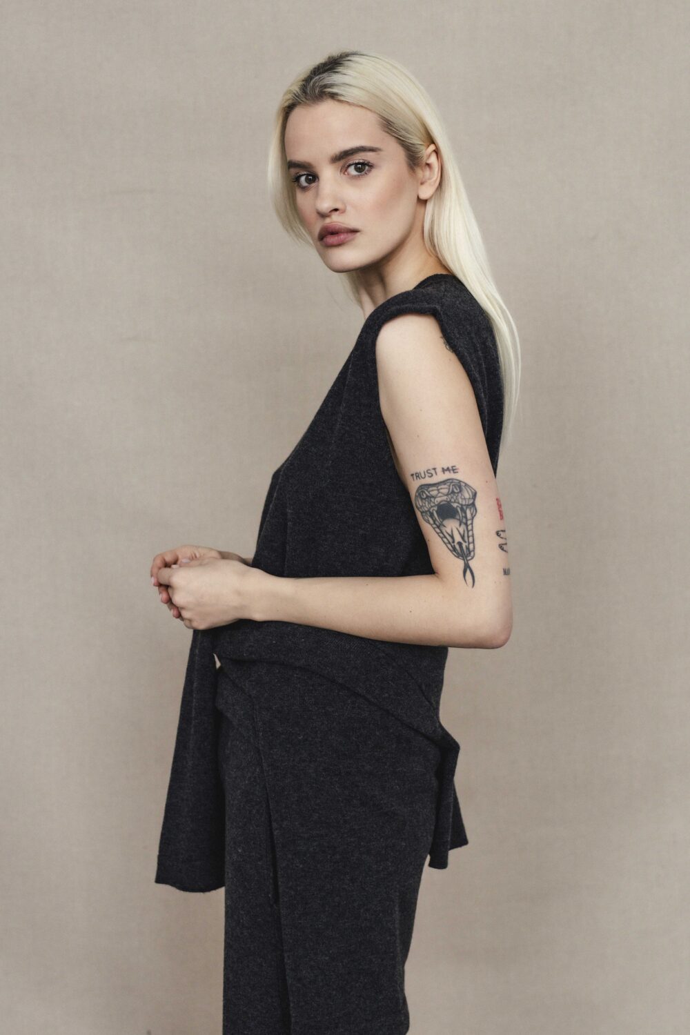 Women's clothing fashion. Lily top from unlabel f/w 25'26 collection. Minimalist style, modern design, premium quality womenswear. Made in Lithuania.