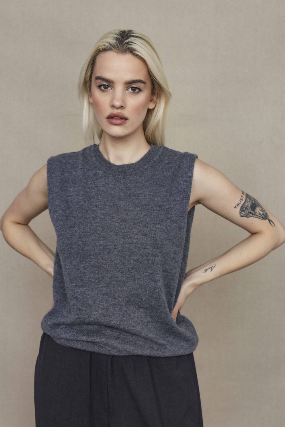 Women's clothing fashion. Lily1 top from unlabel f/w 25'26 collection. Minimalist style, modern design, premium quality womenswear. Made in Lithuania.
