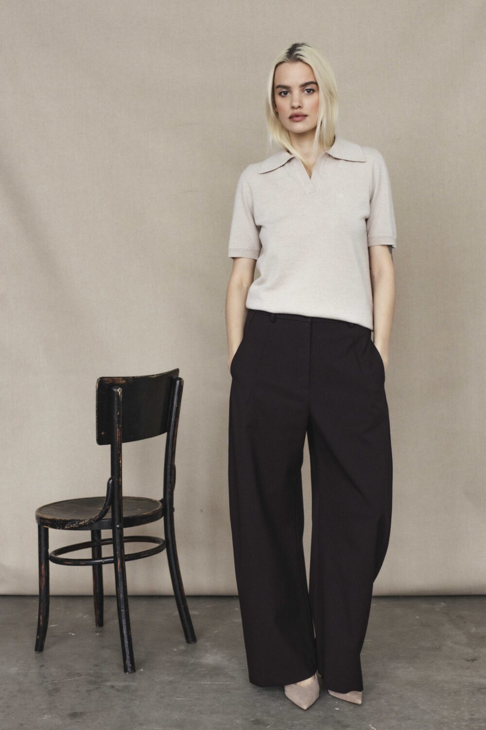 Women's clothing fashion. Maya polotop from unlabel f/w 25'26 collection. Minimalist style, modern design, premium quality womenswear. Made in Lithuania.