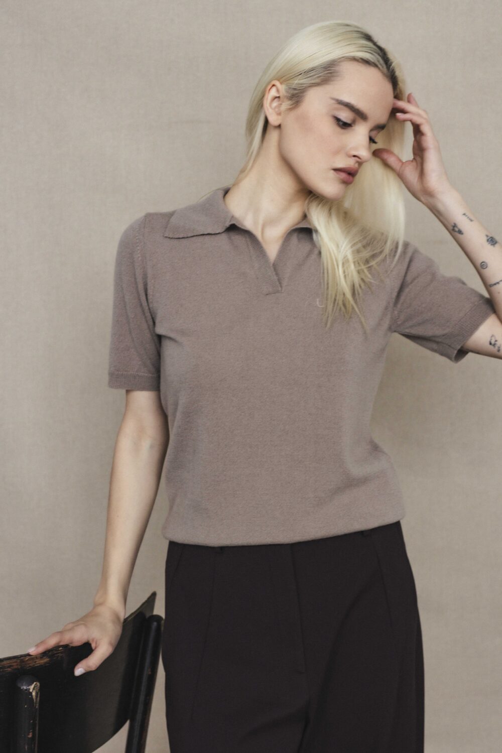 Women's clothing fashion. Maya1 polotop from unlabel f/w 25'26 collection. Minimalist style, modern design, premium quality womenswear. Made in Lithuania.