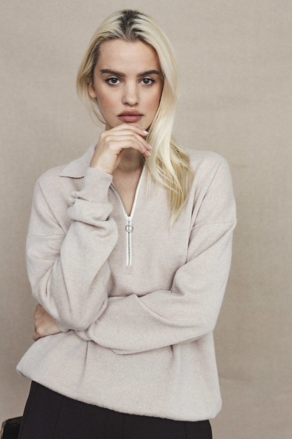 Women's clothing fashion. Willow polotopzip from unlabel f/w 25'26 collection. Minimalist style, modern design, premium quality womenswear. Made in Lithuania.