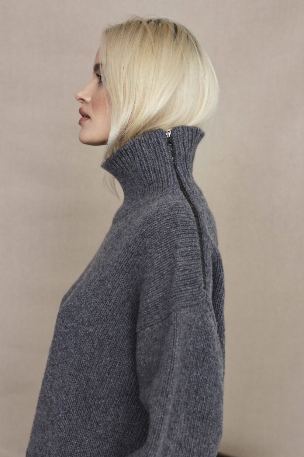 Women's clothing fashion. Yui2 sweater from unlabel f/w 25'26 collection. Minimalist style, modern design, premium quality womenswear. Made in Lithuania.