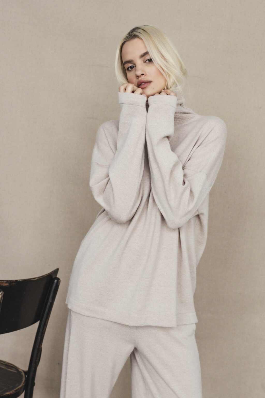 Women's clothing fashion. Zoey sweater from unlabel f/w 25'26 collection. Minimalist style, modern design, premium quality womenswear. Made in Lithuania.