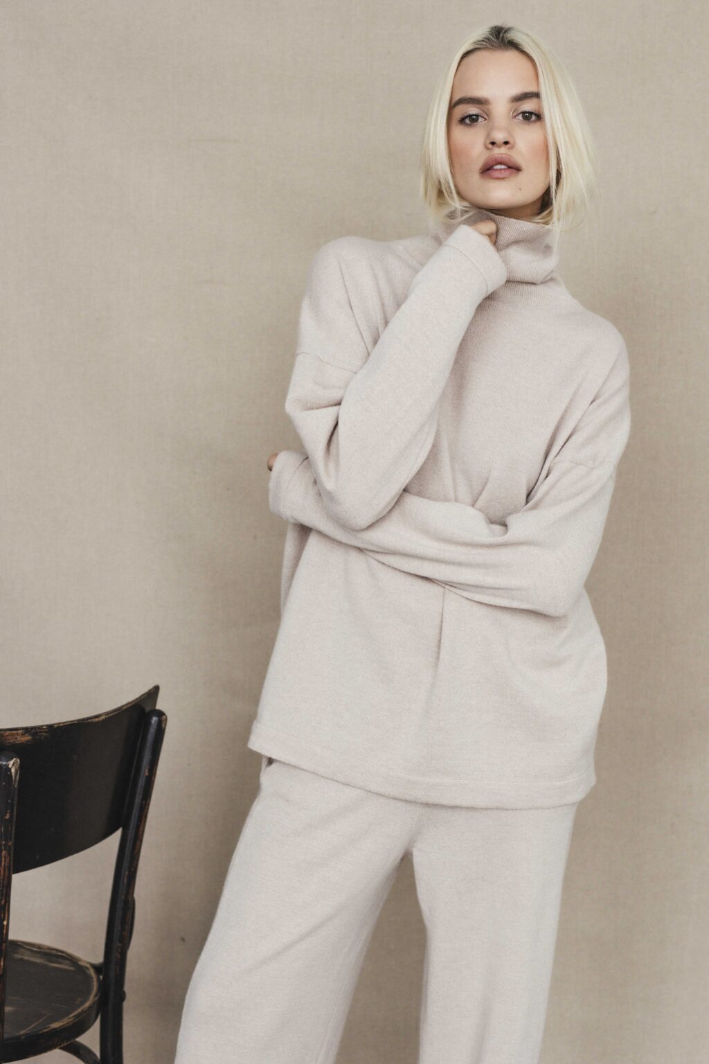 Women's clothing fashion. Zoey sweater from unlabel f/w 25'26 collection. Minimalist style, modern design, premium quality womenswear. Made in Lithuania.