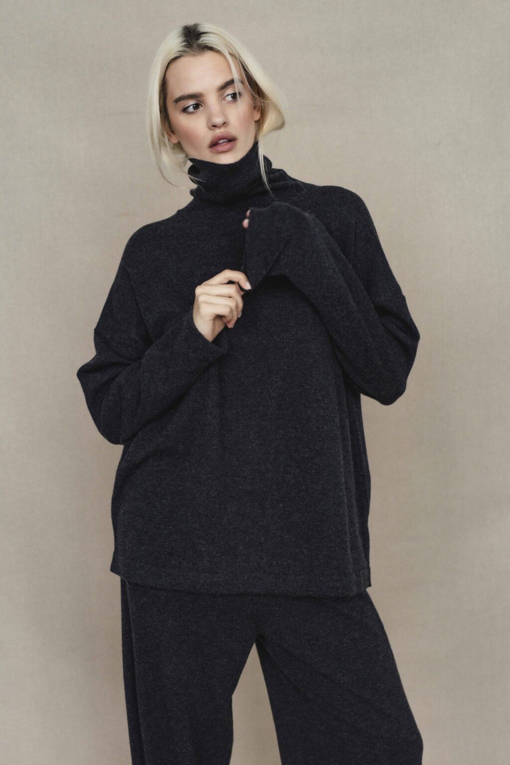 Women's clothing fashion. Zoey1 sweater from unlabel f/w 25'26 collection. Minimalist style, modern design, premium quality womenswear. Made in Lithuania.