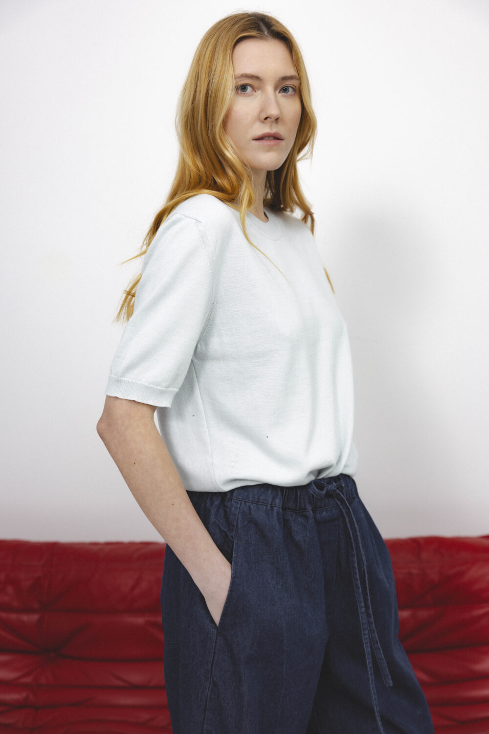 Women's clothing fashion. Glint2 top from unlabel ss/26 collection. Minimalist style, modern design, premium quality womenswear. Made in Lithuania.
