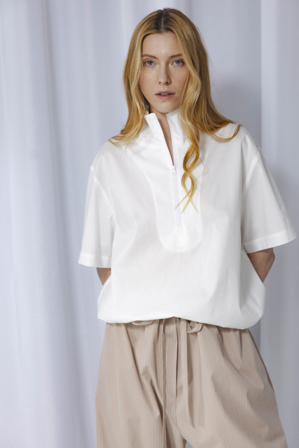 Women's clothing fashion. Mood shirt from unlabel ss/26 collection. Minimalist style, modern design, premium quality womenswear. Made in Lithuania.