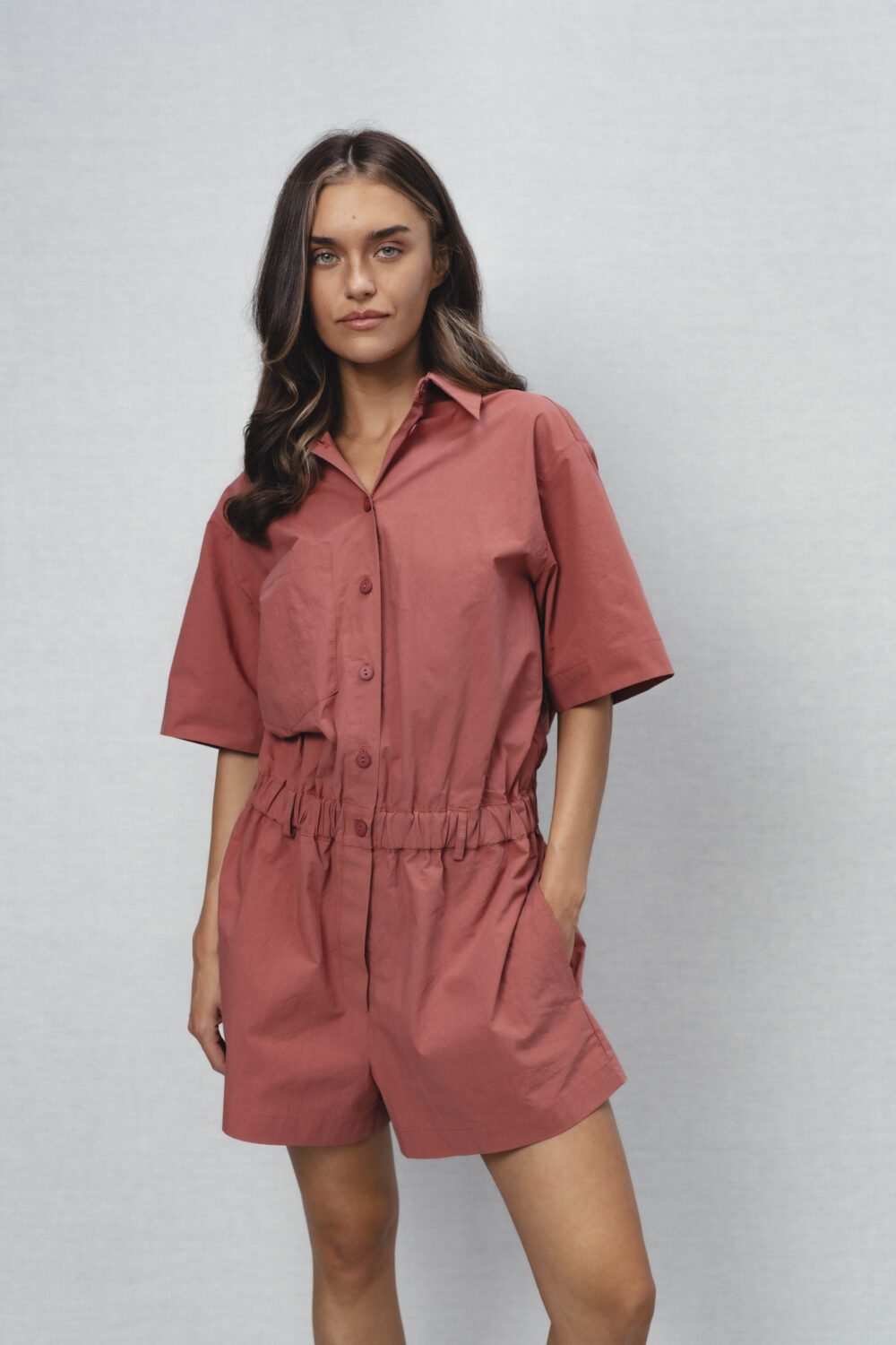 Women's clothing fashion. Drizzle1 jampsuit from unlabel ss/26 collection. Minimalist style, modern design, premium quality womenswear. Made in Lithuania.