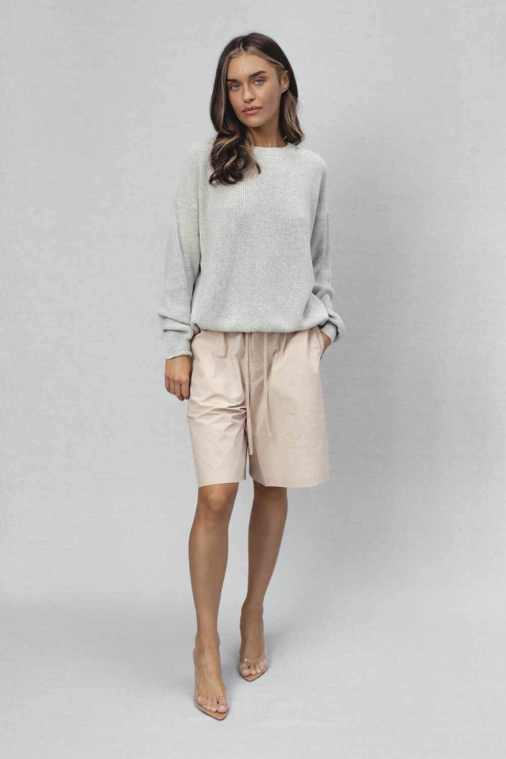 Women's clothing fashion. Gleam2 shorts from unlabel ss/26 collection. Minimalist style, modern design, premium quality womenswear. Made in Lithuania.