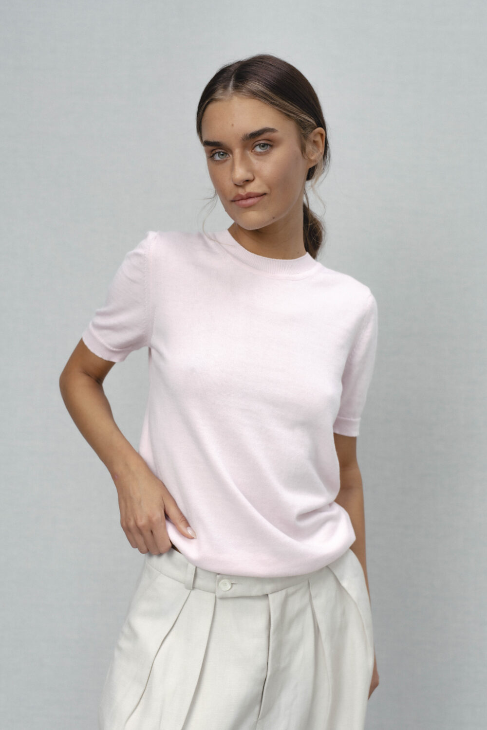 Women's clothing fashion. Glint top from unlabel ss/26 collection. Minimalist style, modern design, premium quality womenswear. Made in Lithuania.