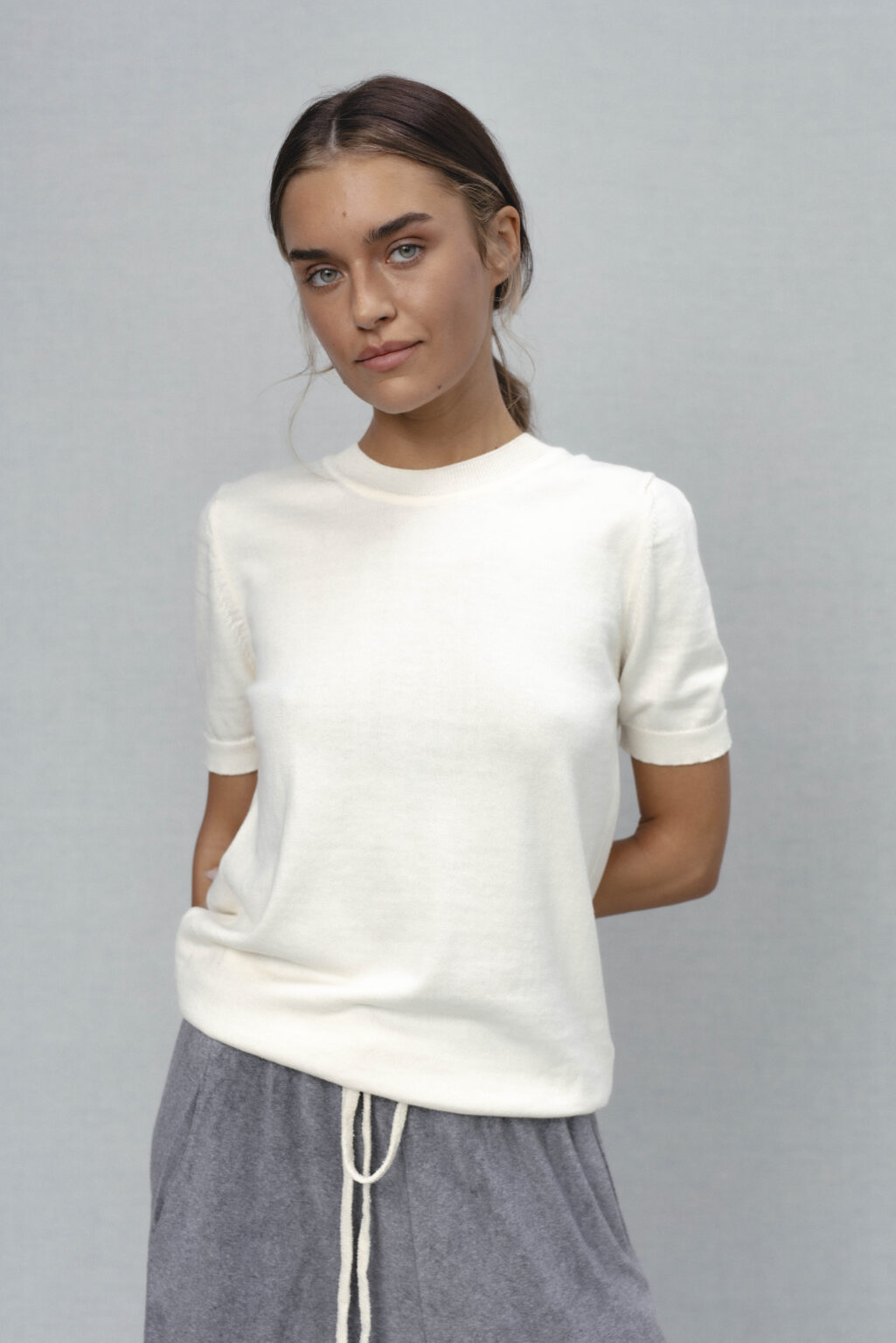 Women's clothing fashion. Glint1 top from unlabel ss/26 collection. Minimalist style, modern design, premium quality womenswear. Made in Lithuania.