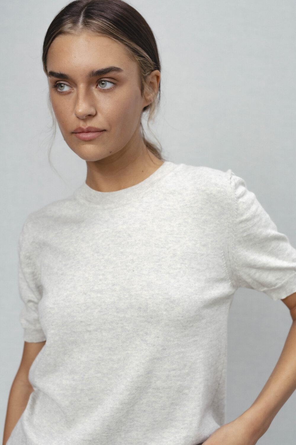 Women's clothing fashion. Glint3 top from unlabel ss/26 collection. Minimalist style, modern design, premium quality womenswear. Made in Lithuania.