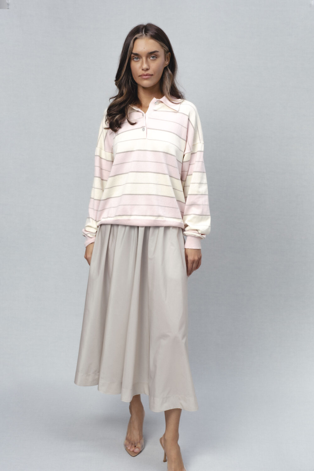 Women's clothing fashion. Lara3 skirt from unlabel ss/26 collection. Minimalist style, modern design, premium quality womenswear. Made in Lithuania.
