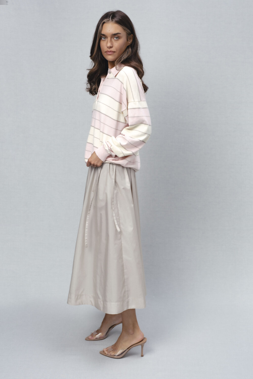 Women's clothing fashion. Lara3 skirt from unlabel ss/26 collection. Minimalist style, modern design, premium quality womenswear. Made in Lithuania.
