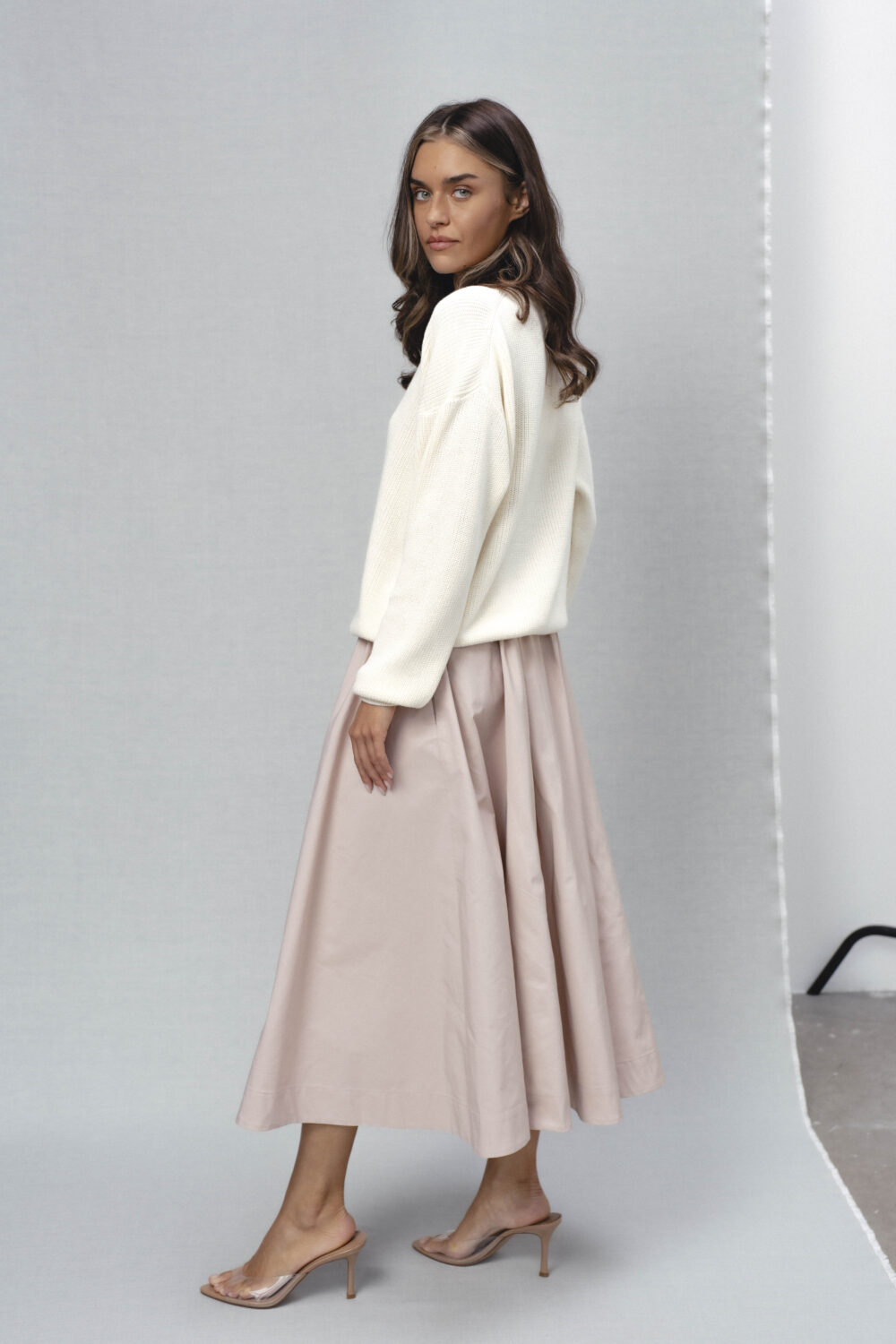 Women's clothing fashion. Lara4 skirt from unlabel ss/26 collection. Minimalist style, modern design, premium quality womenswear. Made in Lithuania.