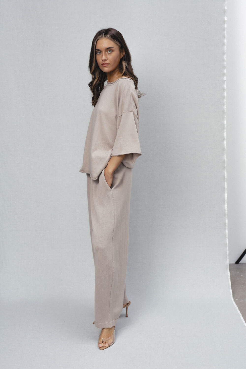 Women's clothing fashion. Lia2 solid top from unlabel ss/26 collection. Minimalist style, modern design, premium quality womenswear. Made in Lithuania.