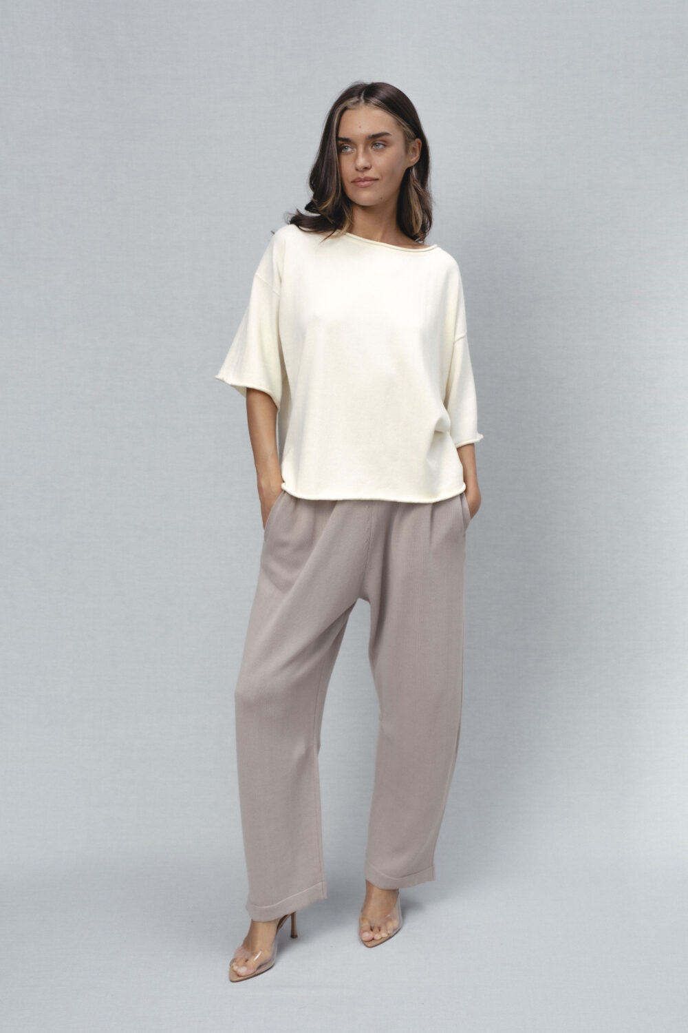 Women's clothing fashion. Lily pants from unlabel ss/26 collection. Minimalist style, modern design, premium quality womenswear. Made in Lithuania.