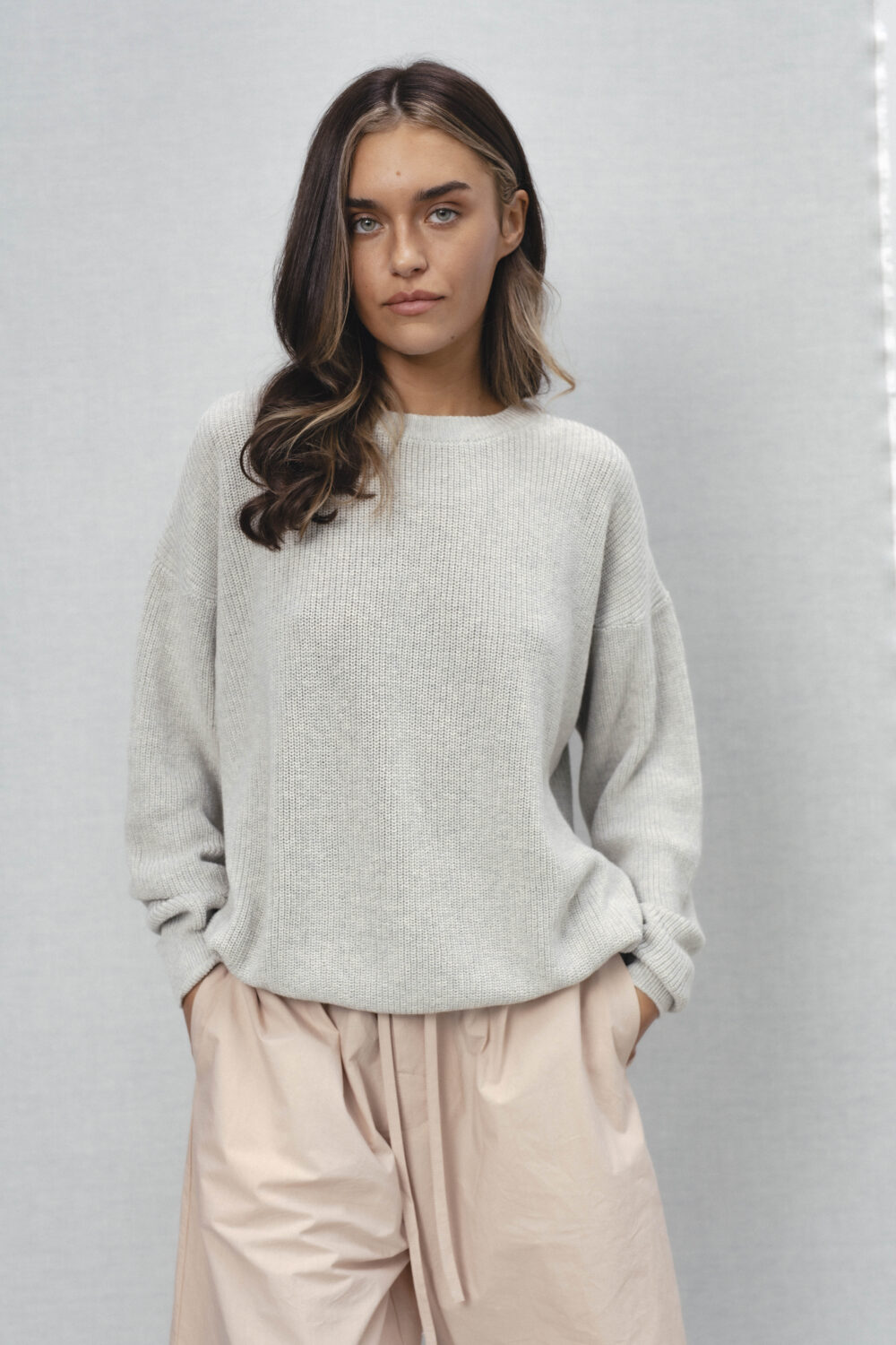 Women's clothing fashion. Luna3 sweater longsleeve from unlabel ss/26 collection. Minimalist style, modern design, premium quality womenswear. Made in Lithuania.