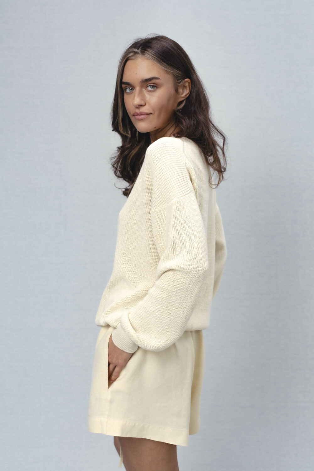 Women's clothing fashion. Luna4 sweater longsleeve from unlabel ss/26 collection. Minimalist style, modern design, premium quality womenswear. Made in Lithuania.