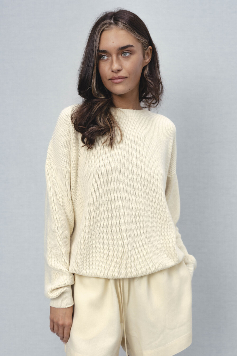 Women's clothing fashion. Luna4 sweater longsleeve from unlabel ss/26 collection. Minimalist style, modern design, premium quality womenswear. Made in Lithuania.