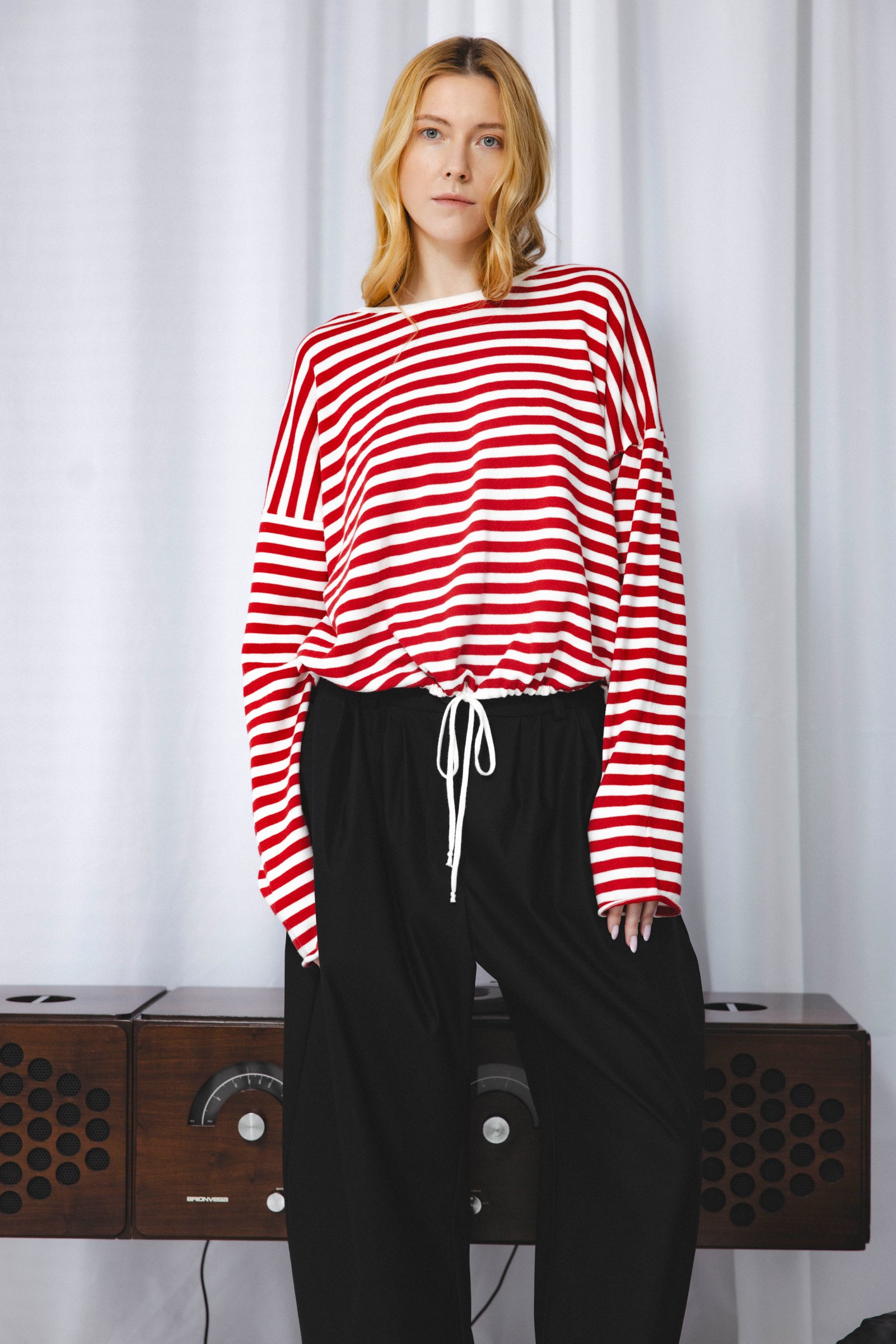 Nell sweater longsleeve stripes | unlabel Women's clothing fashion. Nell sweater longsleeve stripes from unlabel ss/26 collection. Minimalist style, modern design, premium quality womenswear. Made in Lithuania.