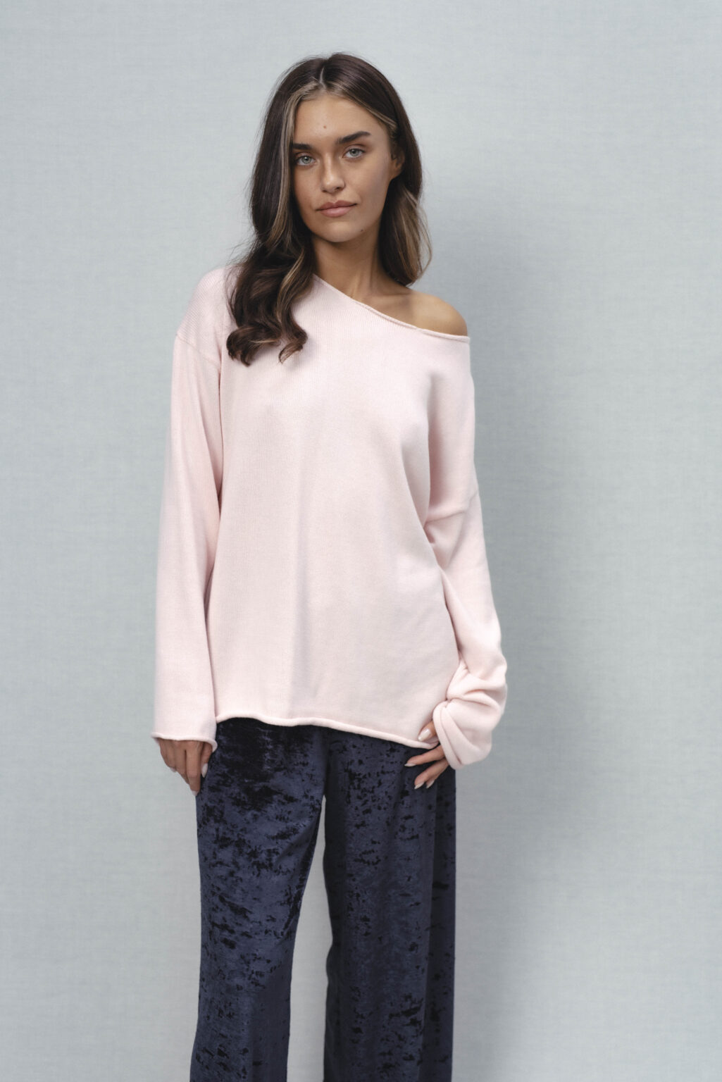 Women's clothing fashion. Rime1 sweater longsleeve from unlabel ss/26 collection. Minimalist style, modern design, premium quality womenswear. Made in Lithuania.
