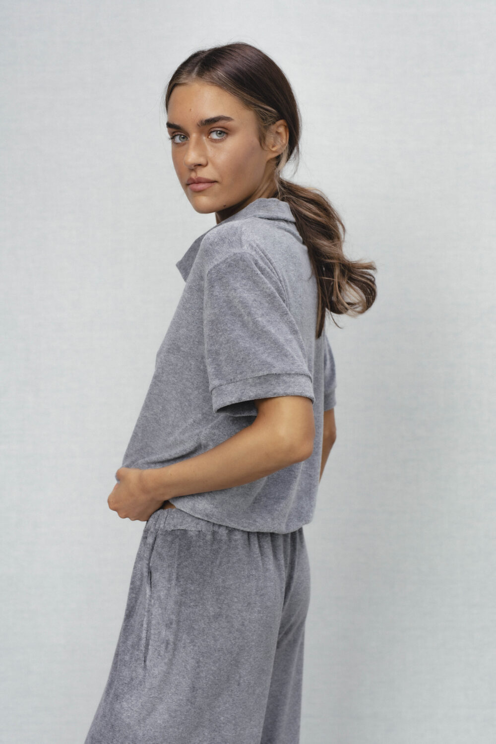 Women's clothing fashion. delon polotop from unlabel ss/26 collection. Minimalist style, modern design, premium quality womenswear. Made in Lithuania.