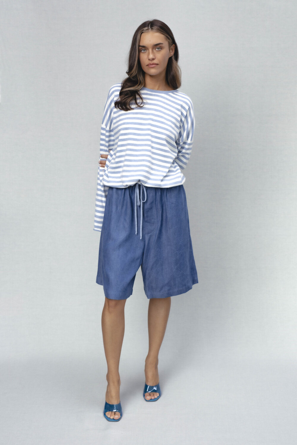 Women's clothing fashion. gleam1 shorts from unlabel ss/26 collection. Minimalist style, modern design, premium quality womenswear. Made in Lithuania.